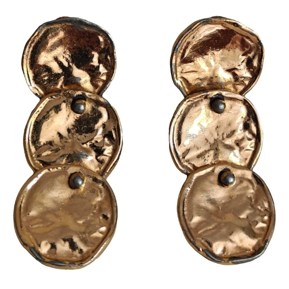 Signed Ciner Hammered Discs Earrings